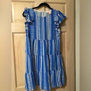 Blue and white pattern dress